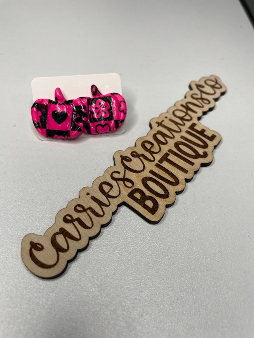 Handmade Pink and Black Pumpkin Earrings